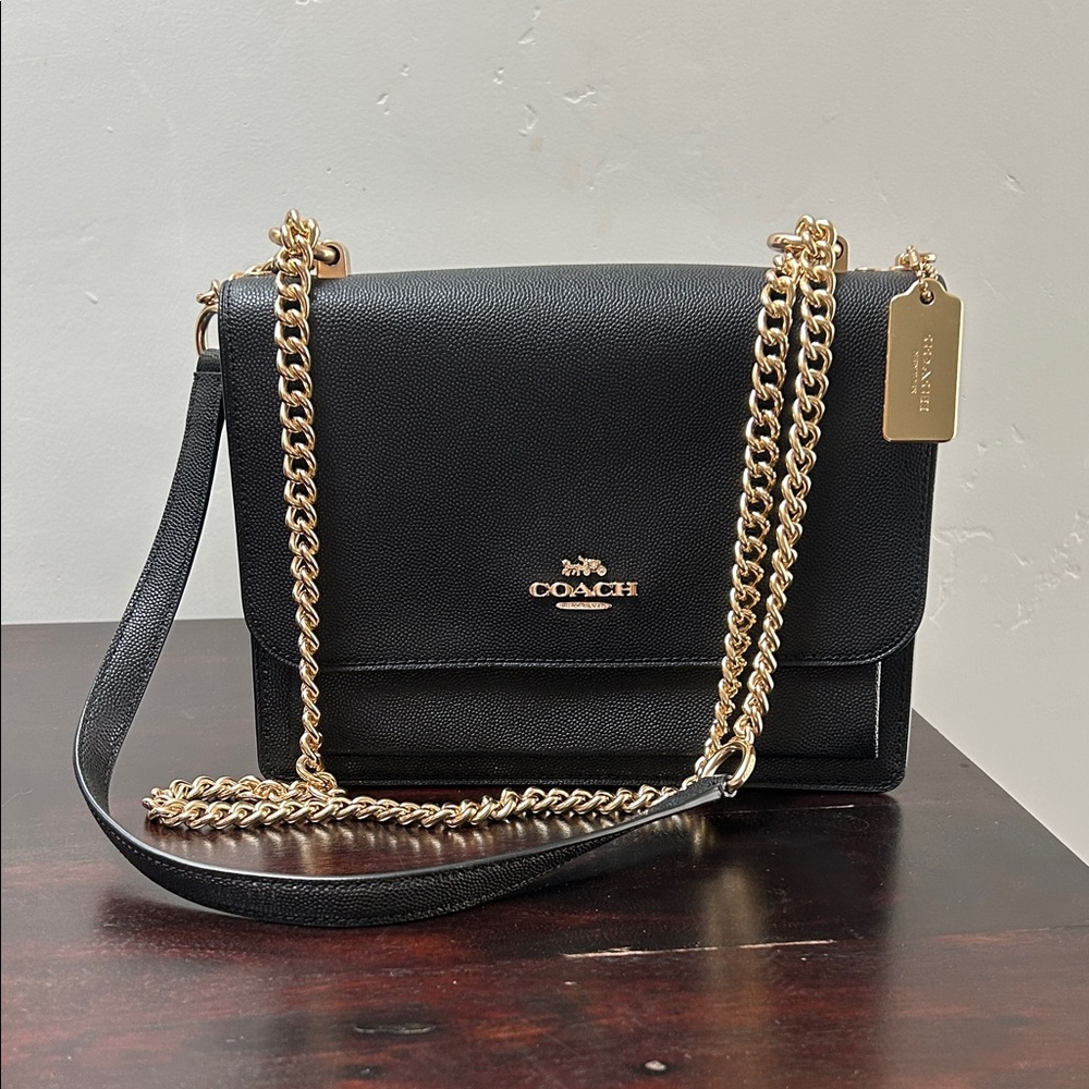 EUC Coach Black Crossbody Bag with Gold Chain